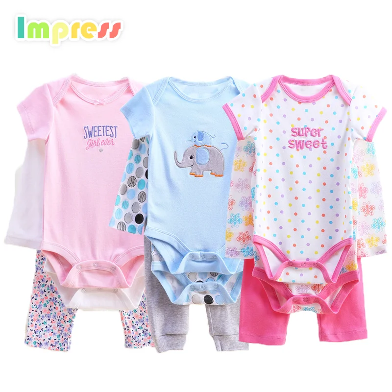 

Cheap 3 pcs baby clothes baby bodysuits 100% cotton with pants set, As picture