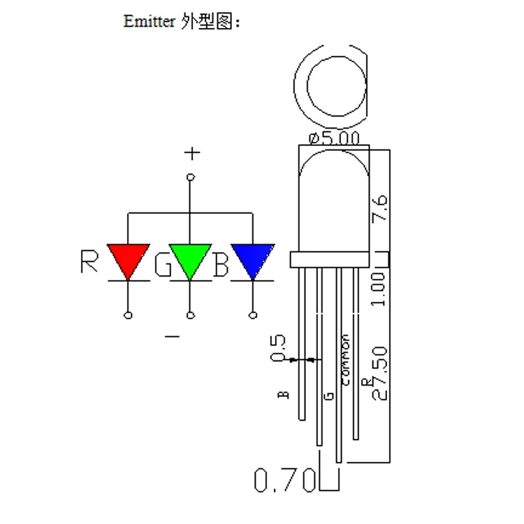 Free samples through hole type multi-color common anode full color 4 pin 5mm led rgb diode