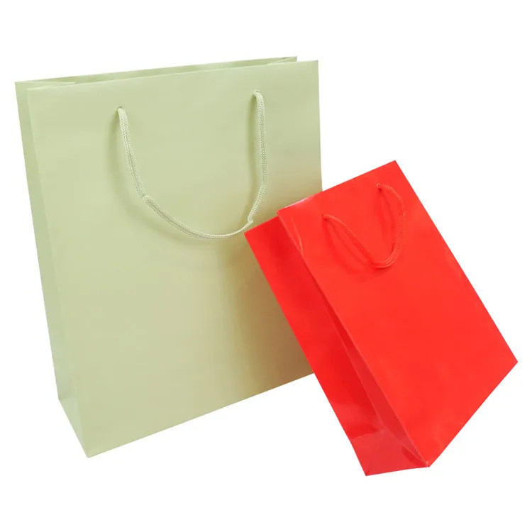 Custom dumb bright film recycled cheap solid color kraft gift shopping paper bag with handle