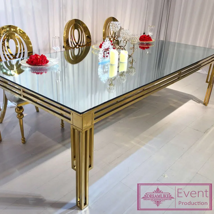 Rectangle Glass Mirrored Dining Room Gold Tables For Wedding Buy