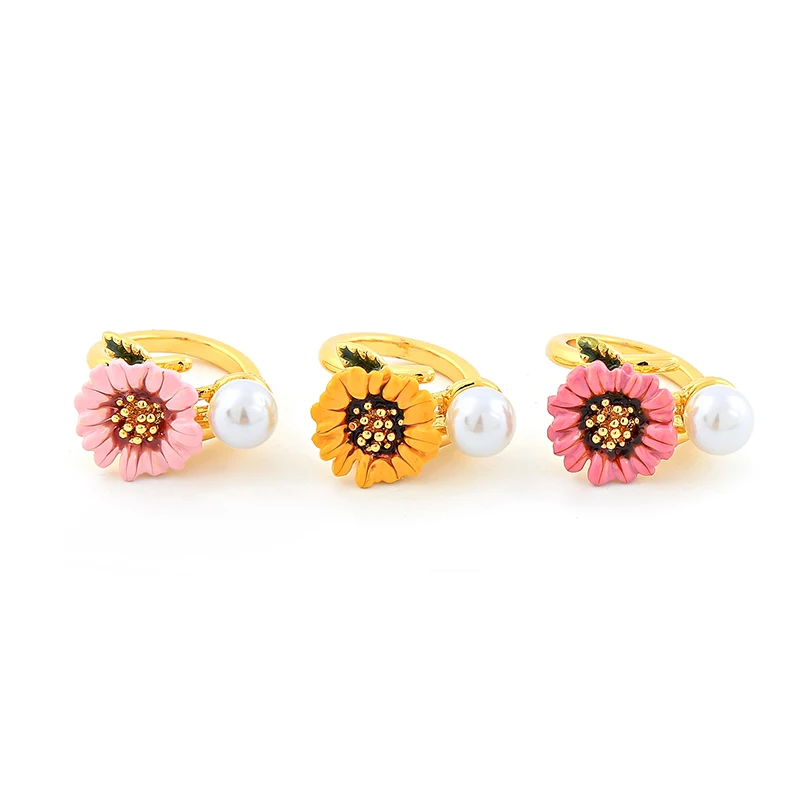 

mj004 Enamel Flower Simple Rings Handmade Jewelry 2019, Colorful