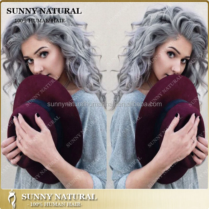 

2016 Hair Styling gray Color curly Brazilian Virgin Human Hair Full Lace Wig for fashion women, N/a