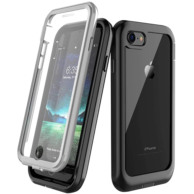 

For iPhone 7/8 TPU PC Case, 360 Degree Protection Rugged Clear Case Bumper Cover with Screen Protector for iPhone 7 iPhone 8