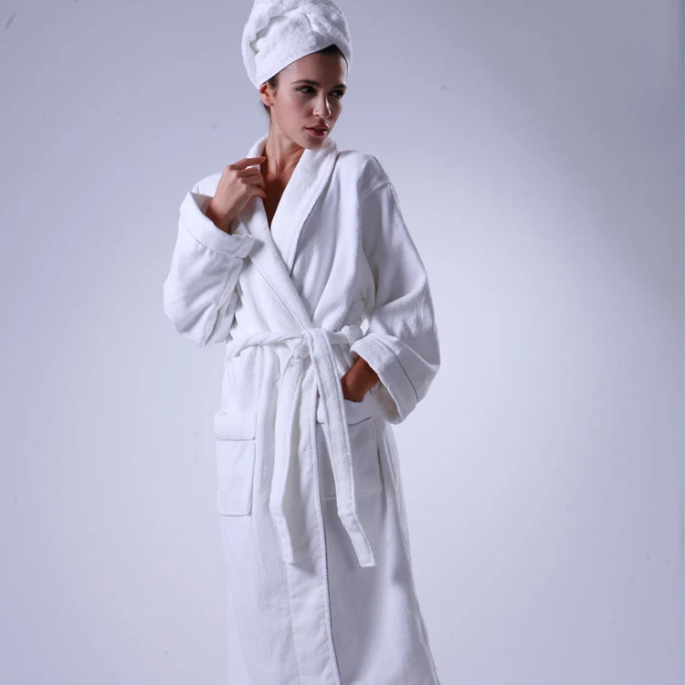 Unisex Embroidered Luxury Hotel Bathrobe Kimono Terry Towelling