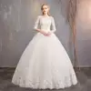 2019 Spring New Arrival Elegant Plus Size Three Quarter Sleeve Ivory Lace Flower Floor length Ball Gown Wedding Dress