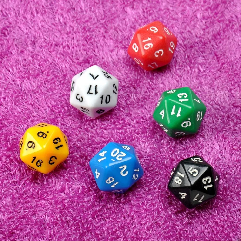 6 Set D20 Dice Twenty Sided Die Rpg D&d Six Opaque Colors Multi Resin