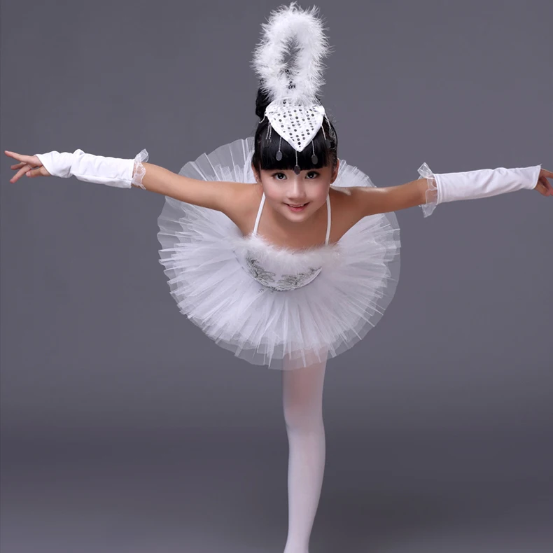 

Top selling economic white swan competition girl ballet dance costume