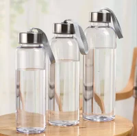 

300ml 400ml 600ml bpa free clear outdoor plastic water bottle with Rope