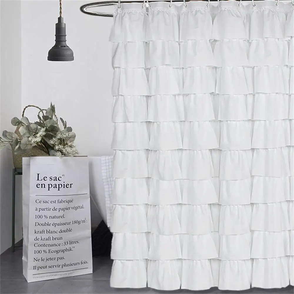 

High Quality Ruffled Waterproof Moldproof Polyester Baths Shower Curtain, Per customers' request