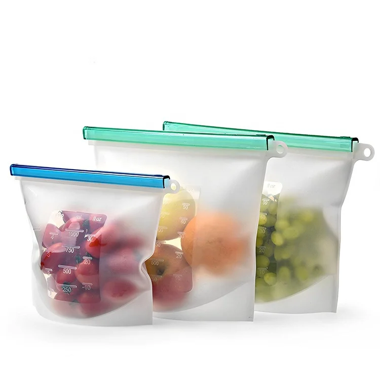 

1000ml Microwave available No BPA food grade freezer storage bag platinum silicone fresh food bag, White, red, blue, green
