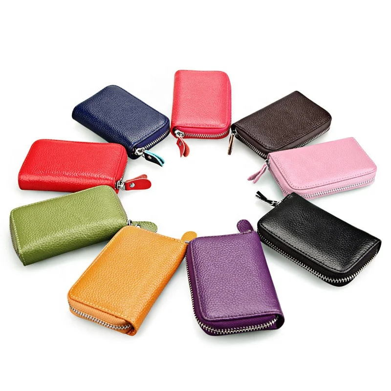

Genuine Leather Unisex Card Holder Wallets Pillow Capacity Women Credit Card Holder Case Bag Purse 10 Color, Plain color