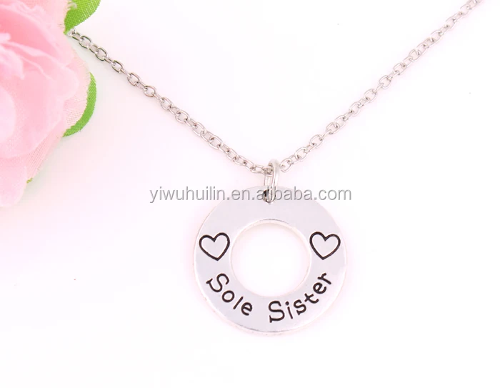 

Sole Sister Round shape Personalized Engraved Name Chain Jewelry Necklace