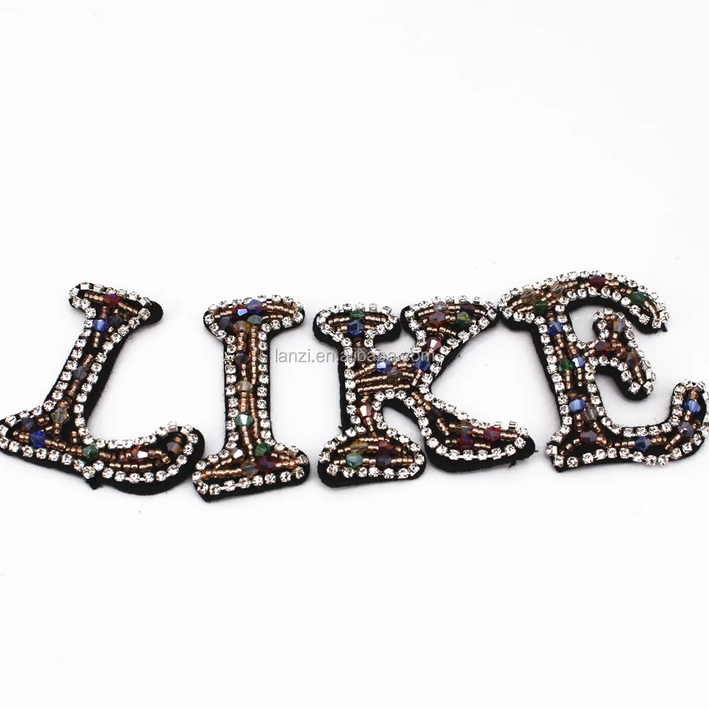 

26 English Letters alphabet Rhinestones beads patches applique sew on beading applique clothes shoes bags decoration patch DIY