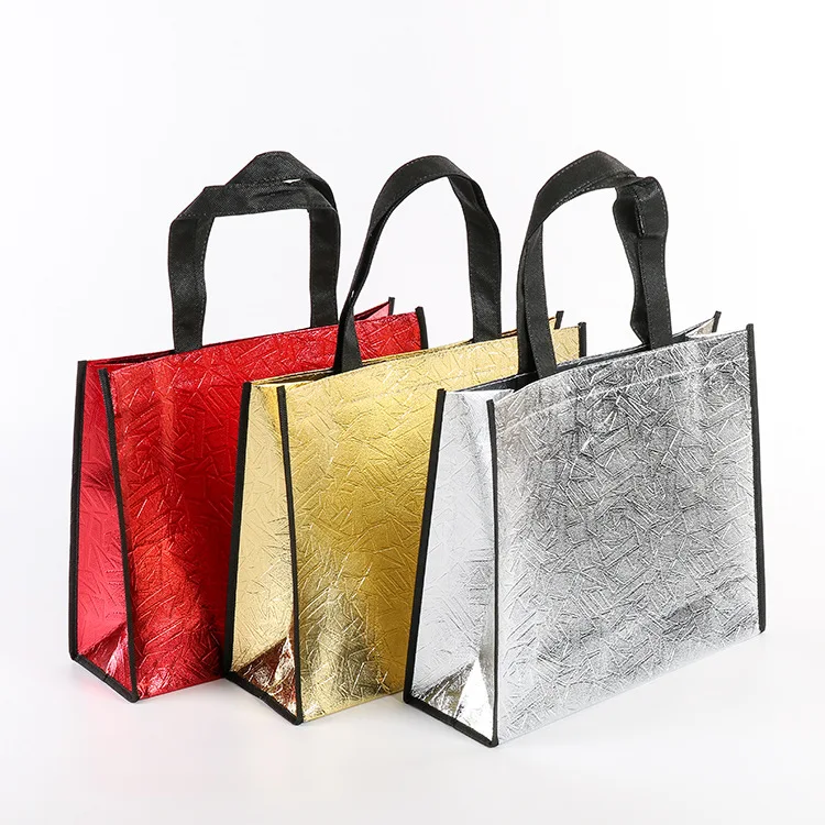 

Ready Stock Gold Spunbond Non Woven Trade Fair Shopping Bag With Logo, Gold,silver and red,purple