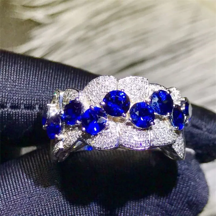 

fashion gemstone jewelry design 18k gold South Africa diamond 3.3ct Sri Lanka natural blue sapphire ring for women