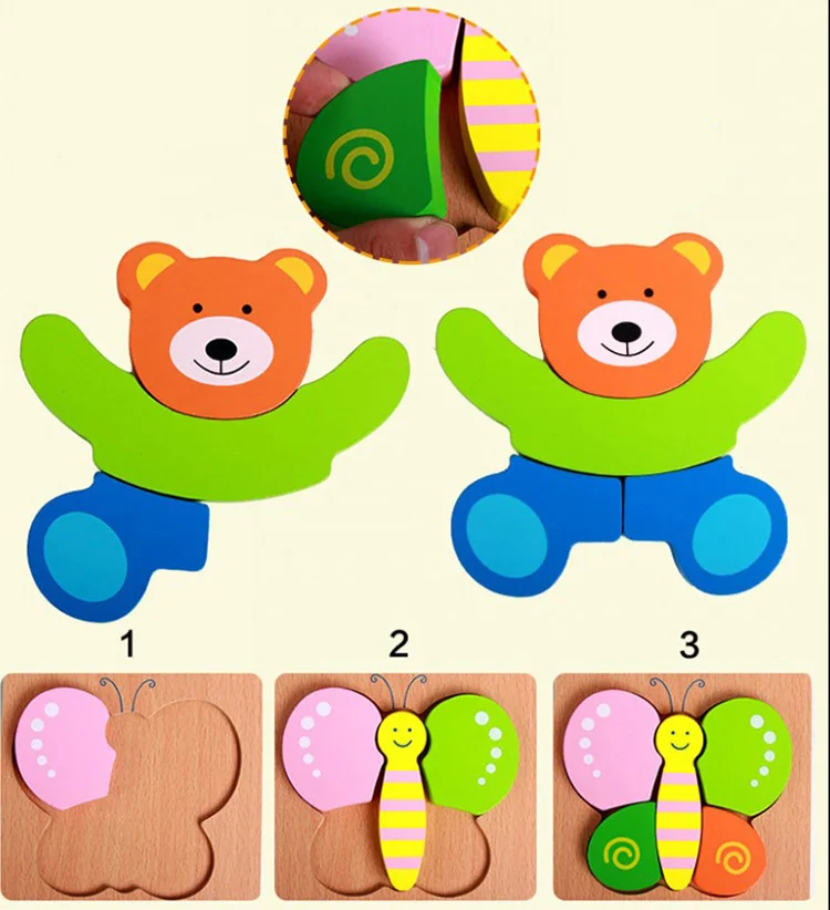 Free custom Kids Wooden 3D Puzzle Jigsaw Toys For Children Cartoon Animal Vehicle Wood toddler Puzzles details