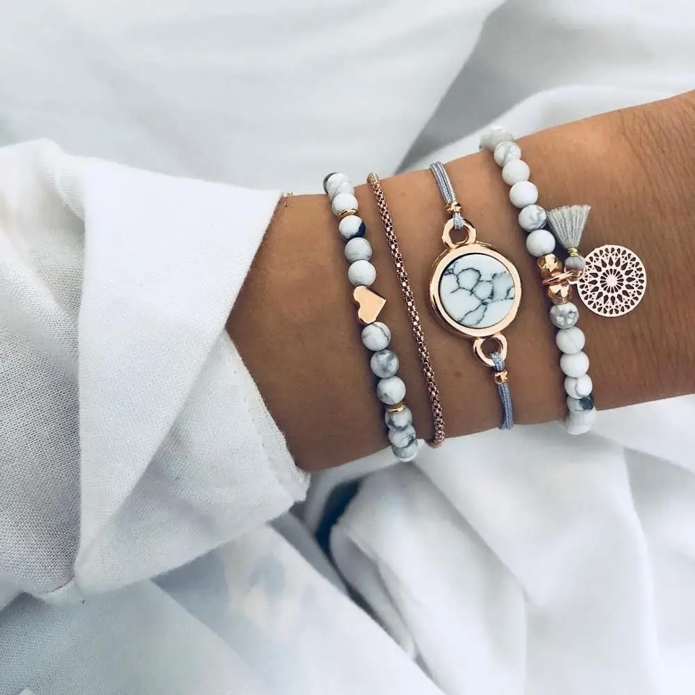Hot selling grey fringed stone natural stone bracelet for ladies accessories
