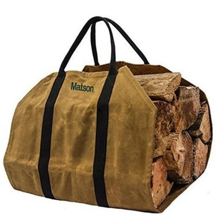 

Outdoor Indoor Wood Carrier Log 16OZ Wax Canvas Tote Bag Firewood Carrier Bag, Kaki