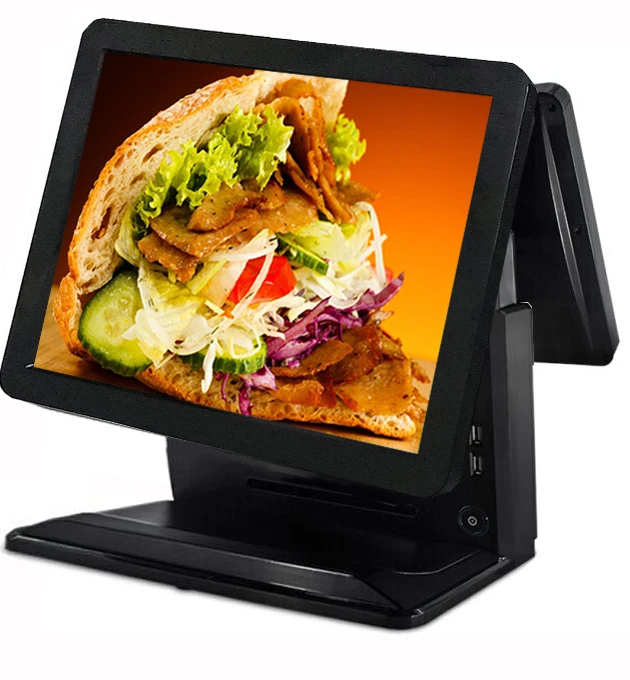 

Hot selling Inter J1900 POS machine with 15 inch Dual screen for wide used, Black