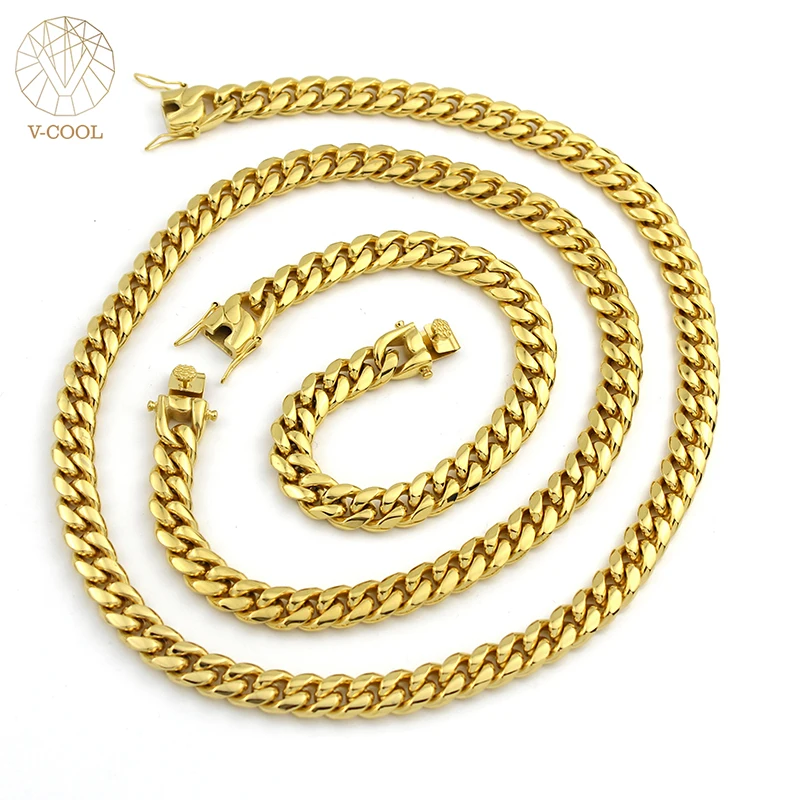 

Wholesale cuban chain sturdy button hip hop latest design saudi gold jewelry stainless steel men necklace long chain, Gold /silver