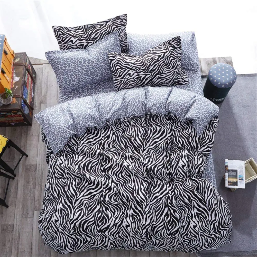 1 Flat Sheet Blue+Zebra COMFORTEX Duvet Cover Set With Aditional Flat Sheet 4-Piece Queen Size Soft Comfortable Solid Color and Zebra Lightweight Bedding set 1 Duvet Cover 2 Pillowcases