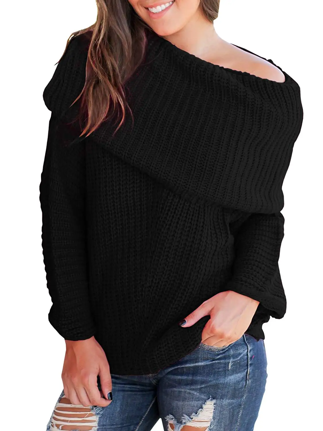 cowl neck off the shoulder sweater