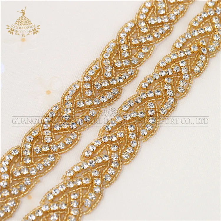 

LG-1049 Hot fix clothing gold rhinestone trimmings for prom dresses, Silver,rose gold or custom colors