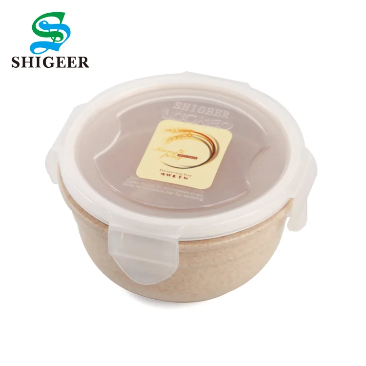 
Cheap Customized 550ml Round Wheat Straw Plastic Food Container Bowl With Lid 