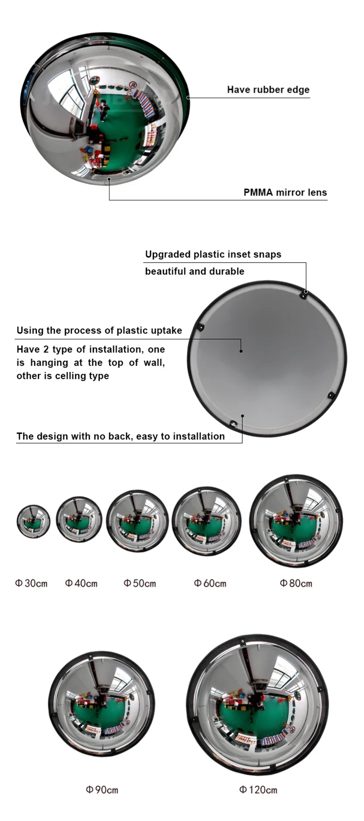 360 Degree Safety Security Spherical Mirror PMMA Acrylic Convex Mirror Full Dome Mirror