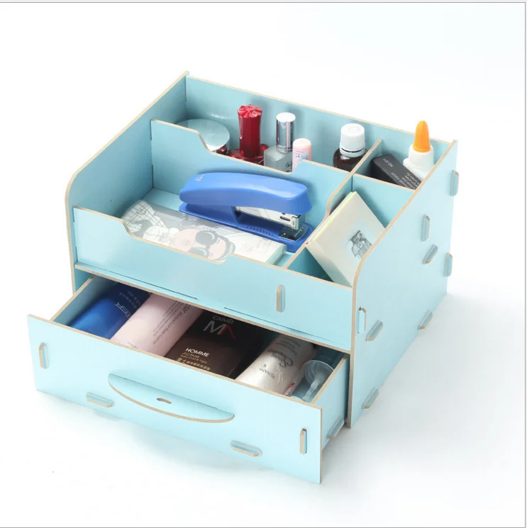 

Wholesale Hot Sale Cute DIY Professional Wooden Compact Desktop Cosmetic Organizer, White, blue, green, red and orange