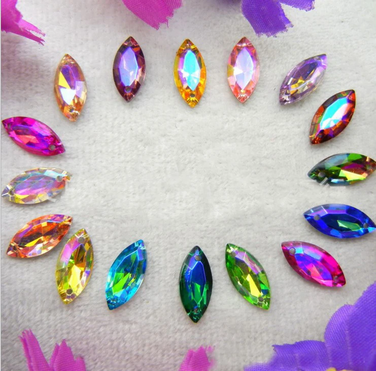 

7*15mm Navette Sew On Gem AB Color Sew On Crystal Gem