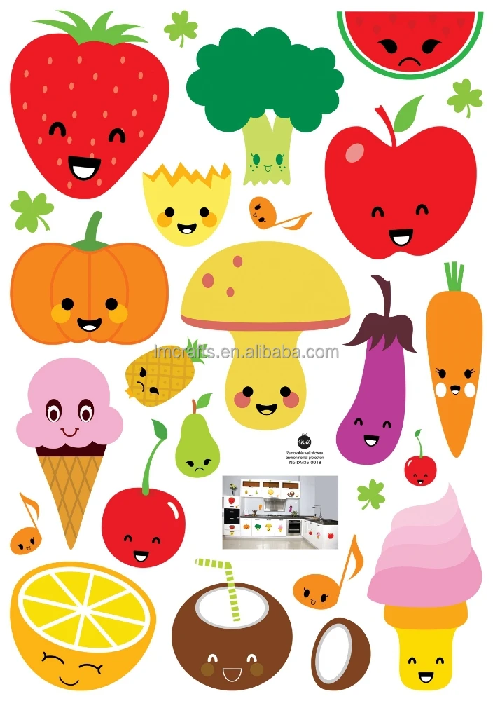 Kartun Buah Buahan Sayuran Dapur Kulkas Stiker Dinding Dekoratif Transparan