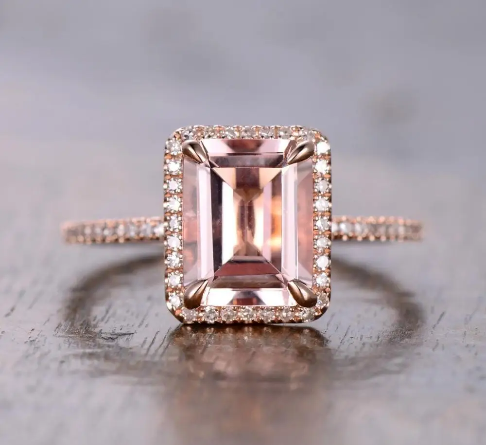 

CAOSHI Fashion 18 K Rose Gold Plating Emerald Cut Champagne Stone Women Wedding Engagement Ring