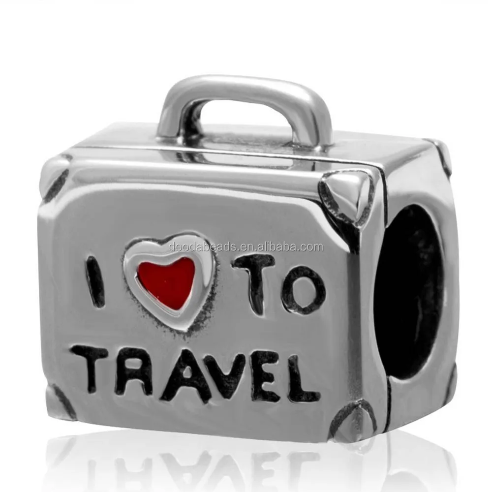 

925 Sterling Silver I Love to Travel Suitcase Charm Beads for Bracelets