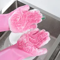 

Silicone Reusable Cleaning Brush Heat Resistant Scrubber Gloves for Housework, Dishwashing Gloves