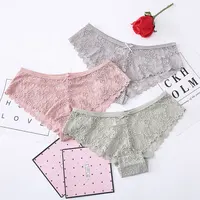 

Women Sexy Underwear Cute Thongs Hollow G-string Ladies Lace Panties For Female Brief Transparent Breathable Cotton Lining