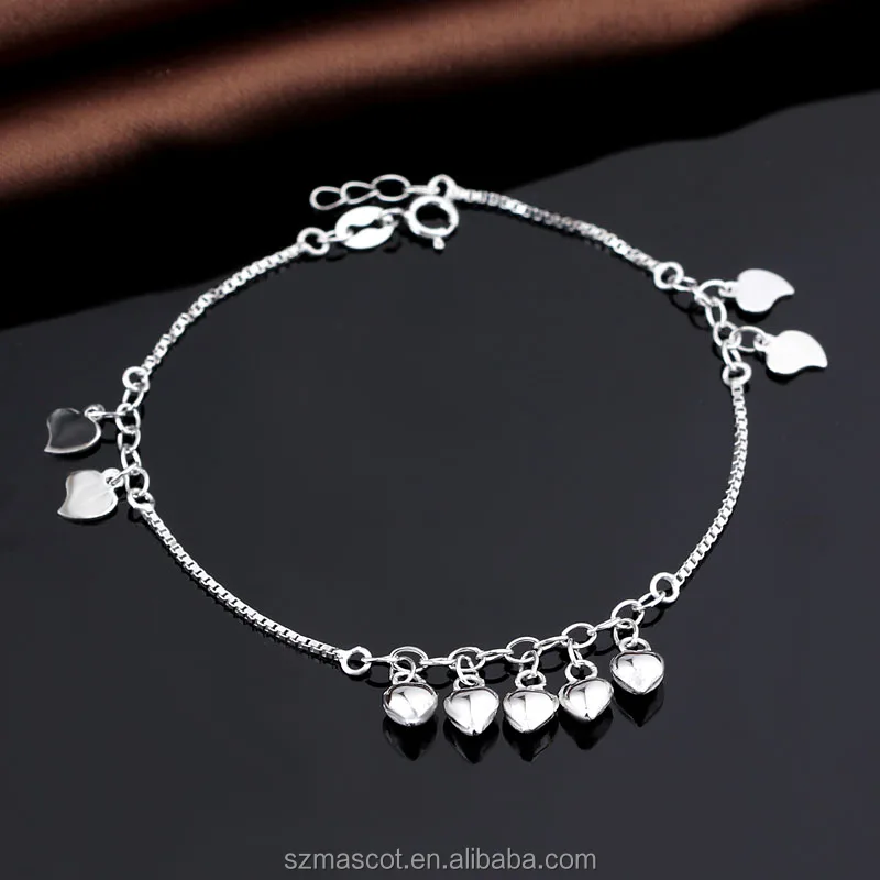 

Cute Girls 925 Sterling Silver Dangling Hearts Ankle Bracelet, White