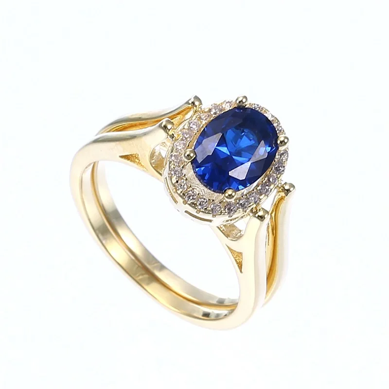 Wholesale Funny Engagement Ring Twosided Blue And White Oval Cubic