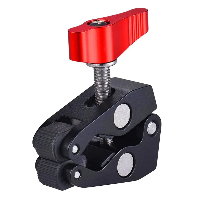 

Aluminum On Camera Field Monitor Magic Arms LED lights Super Clamp, Black/red