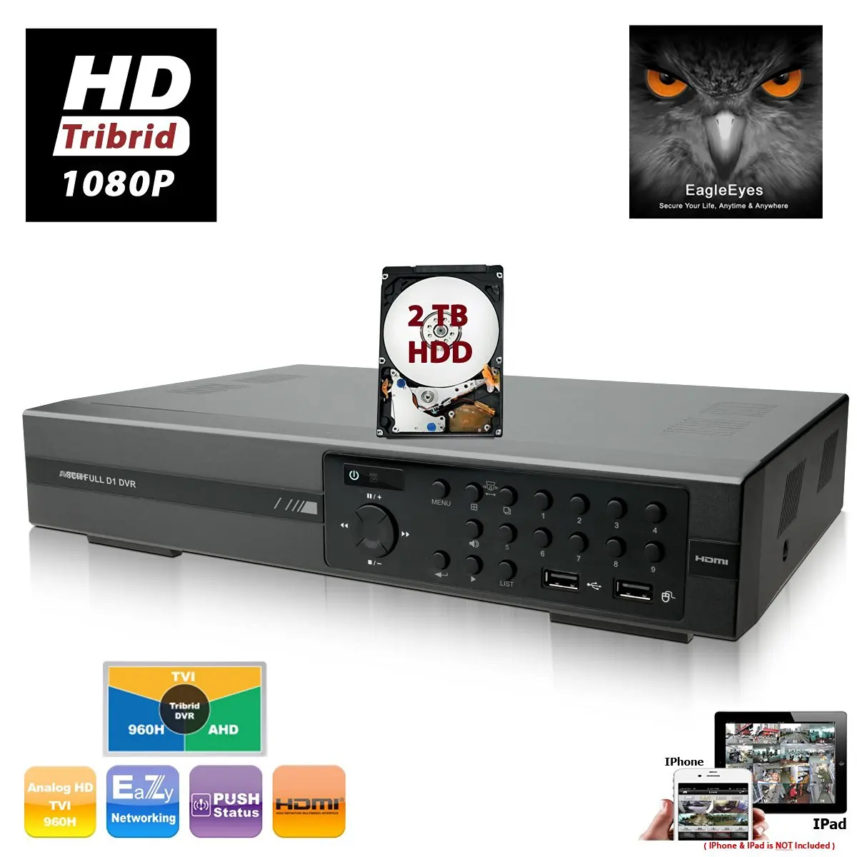 Get Quotations · EVERTECH AVTECH 8 Channel Tribrid H.264 HD CCTV 1080P TVI  + AHD + Analog