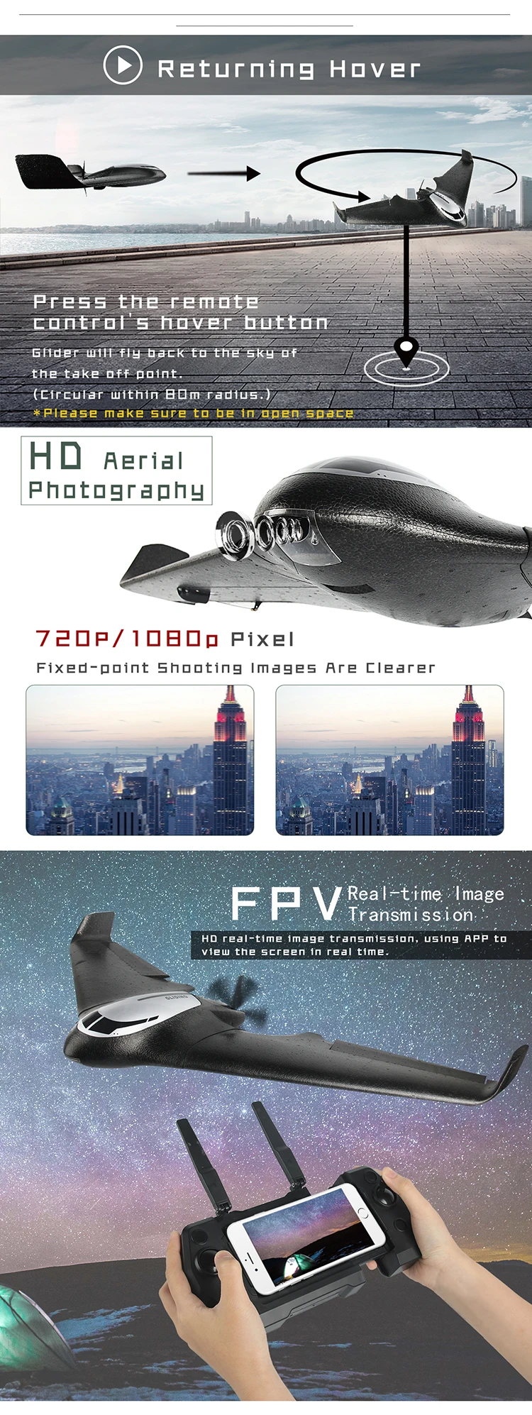 2019 SJY-525 GPS Glider RC Airplane Brushless Motor 720P Wifi FPV Camera With 40mins Flying Time