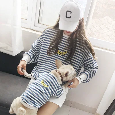 

Fashion high quality striped matching dog and owner loose and leisure hoodie sweatshirt