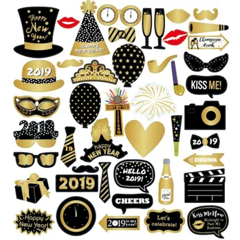 2019 Party Decorations 46pcs New Year S Funny Gold And Black Photo