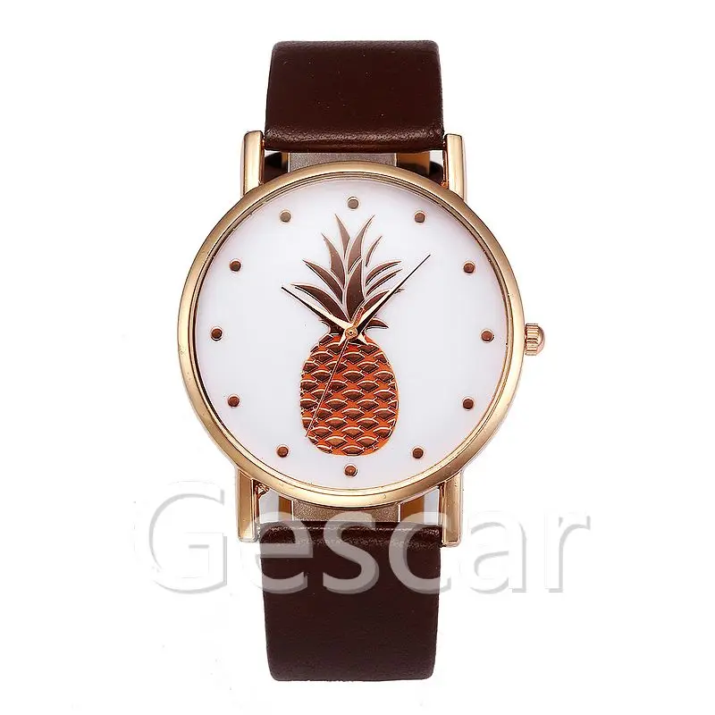 

8002 rose gold case pineapple dial no logo casual quartz leather watch for woman wholesale wrist watch, Several colors