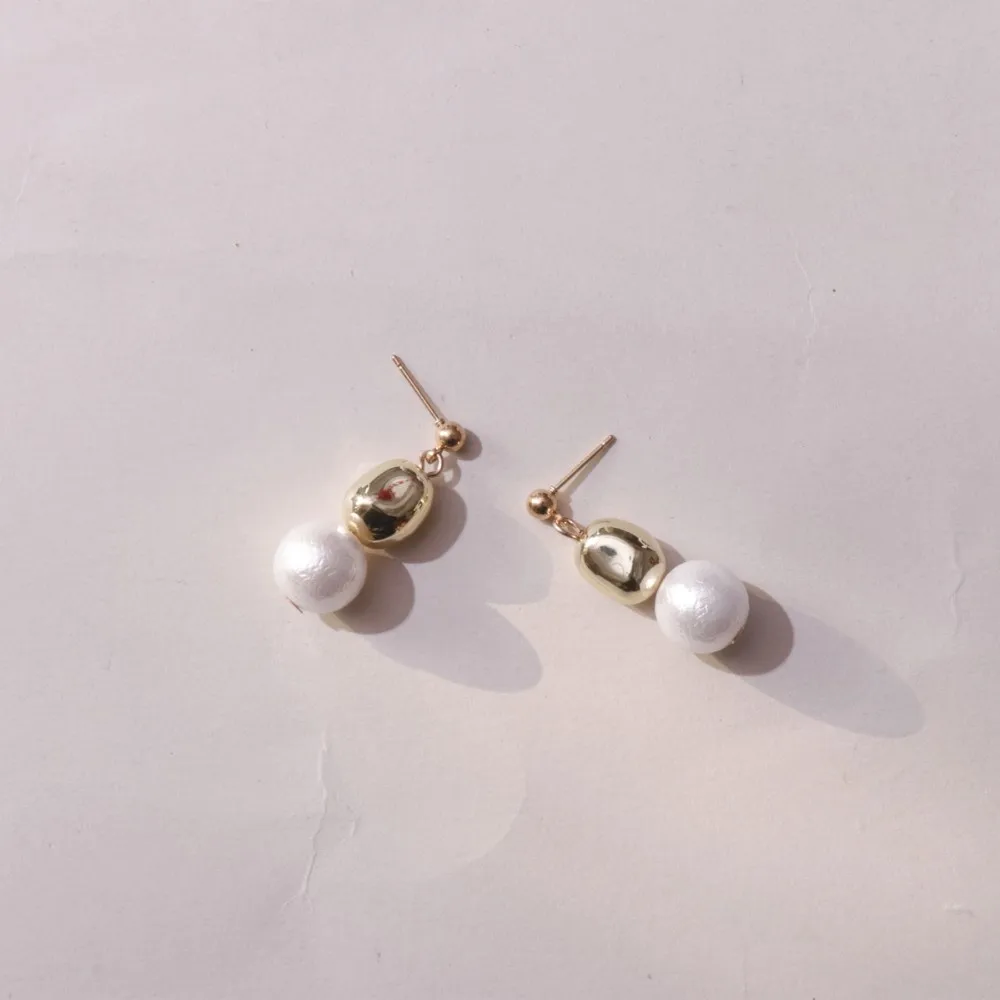 

JUHU Wholesale women gold plated metal with pearl earrings ball shaped geometric drop earrings