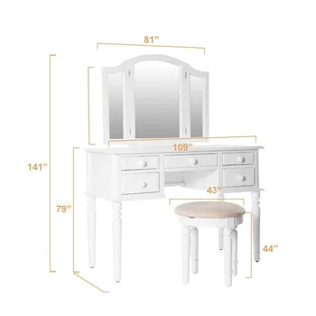Bedroom Furniture Mirrored Makeup Desk Wooden Simple Dressing