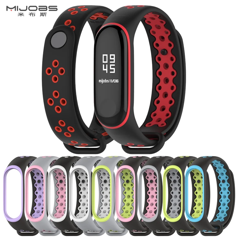 mijobs mi band 3 strap sport strap colorful wristband Silicone dual colors mi band 3 pulseiras mi band 4 strap