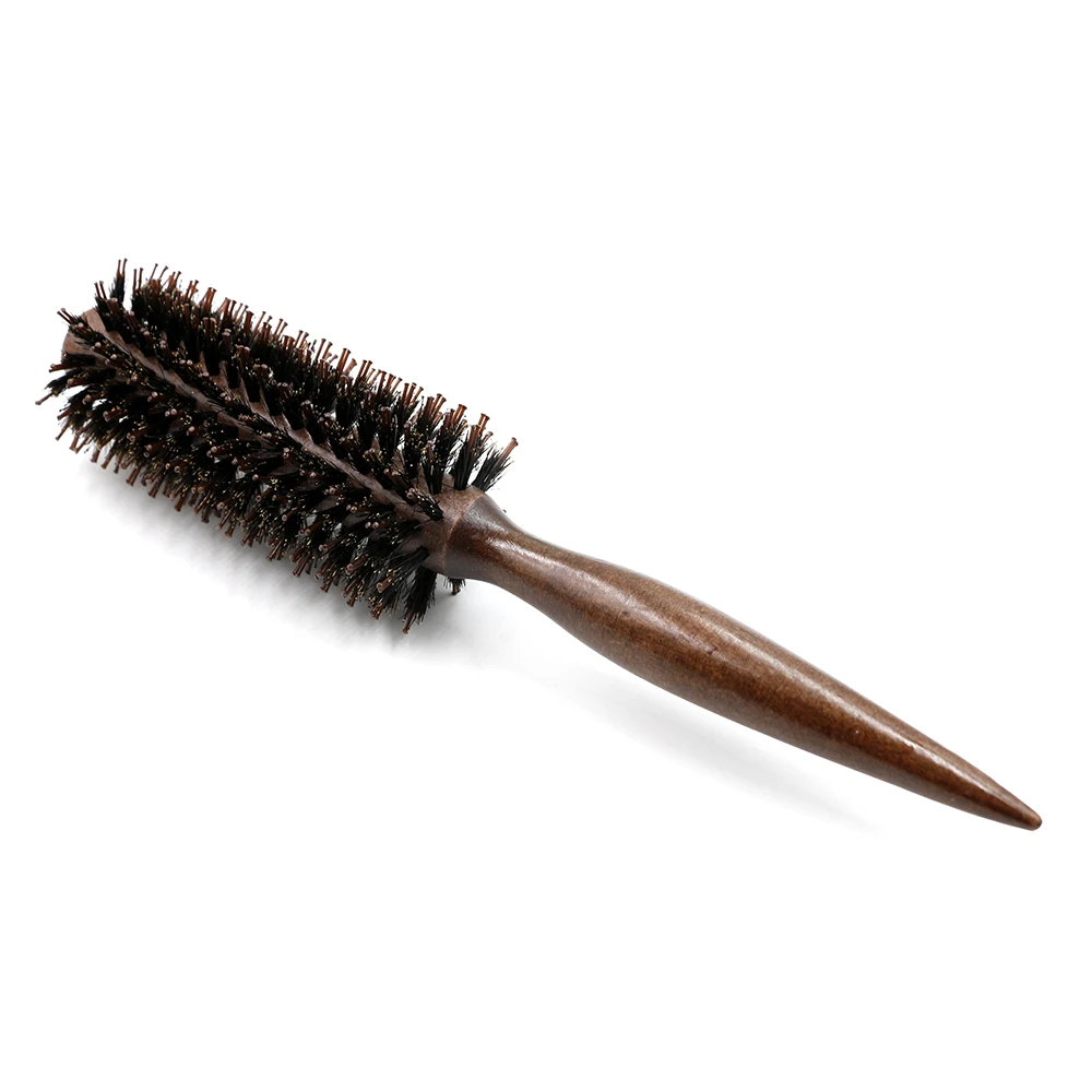 

Hot Selling Natural Boar Bristle Curly Hair Roll Round Brush Wood Handle Comb Straight Hairbrush, Coffee