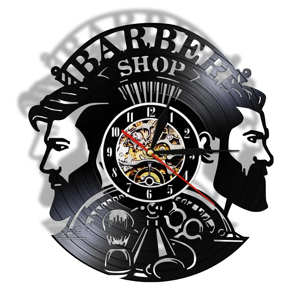 Barber Shop Vinyl Record Wall Clock Creative Design Hair Salon Art Timepieces Quartz Movement Wall Decoration Gift