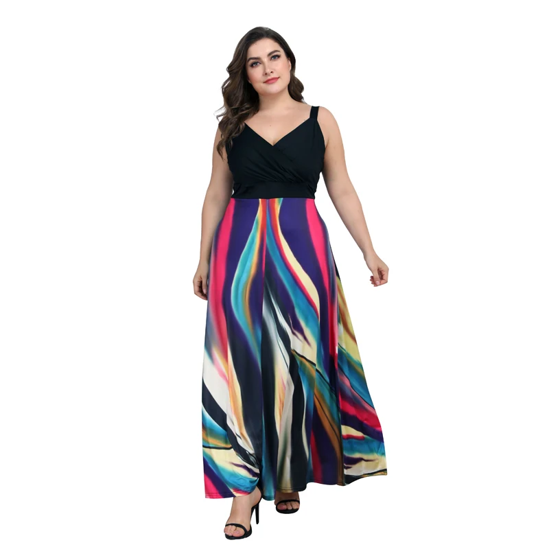 

Plus size office dress gradual camouflage strap slim waist